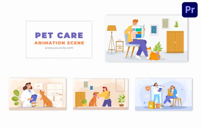 Flat 2D Design Cartoon Pet Care Animation Scene